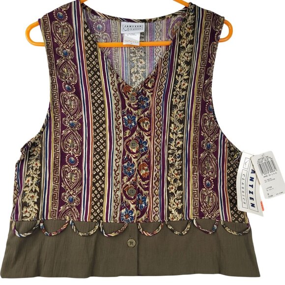 Jantzen Classics Vintage Button Front Vest Size M Striped USA Deadstock Boho New - Picture 1 of 9